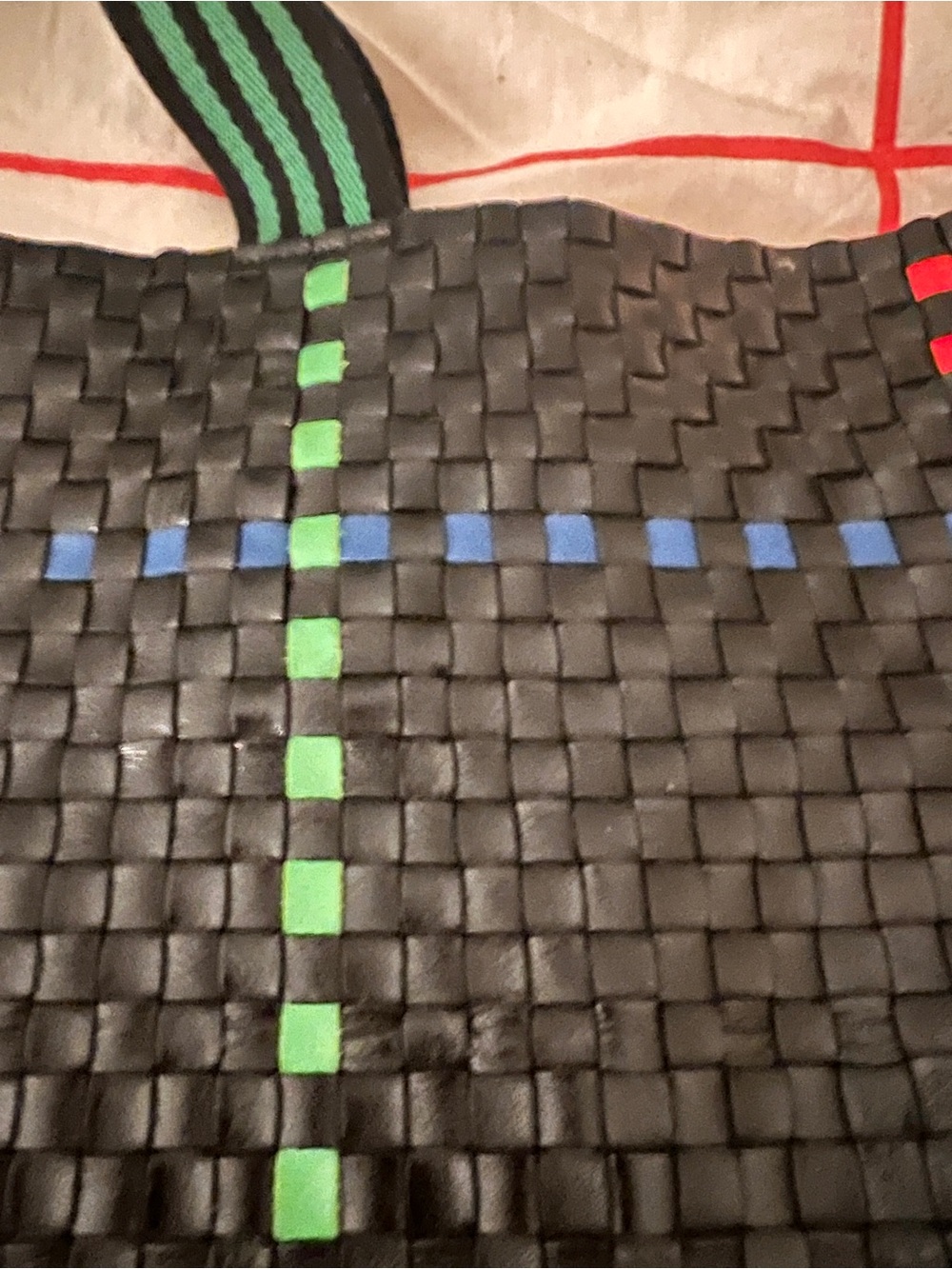 Clare V Black Woven Duffel with Green and Red Stripe Accents - Picture 2 of 7